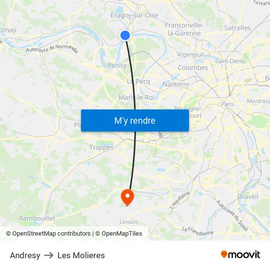 Andresy to Les Molieres map