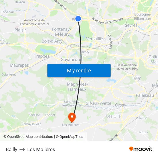 Bailly to Les Molieres map