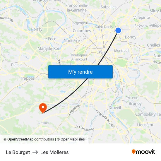 Le Bourget to Les Molieres map