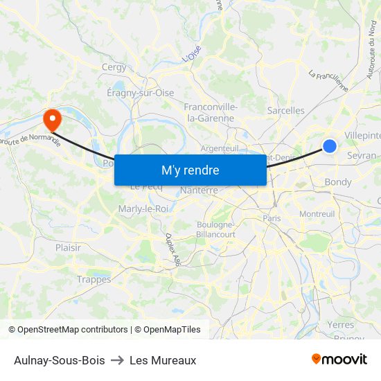 Aulnay-Sous-Bois to Les Mureaux map