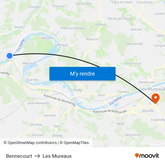 Bennecourt to Les Mureaux map