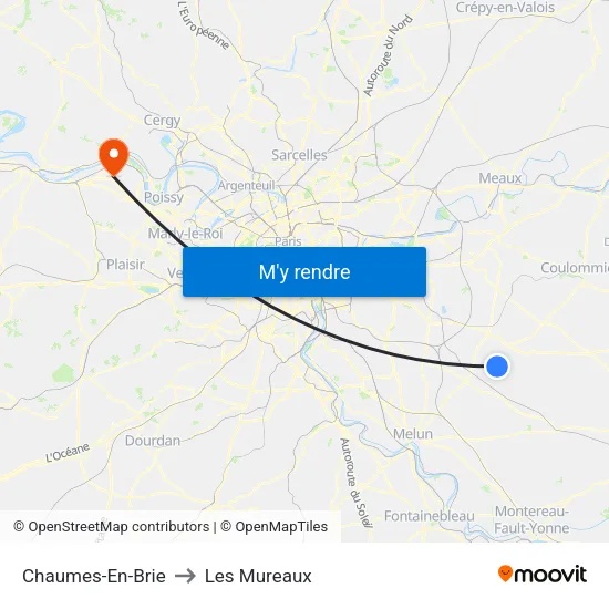 Chaumes-En-Brie to Les Mureaux map
