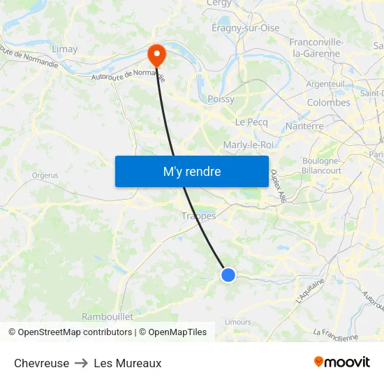 Chevreuse to Les Mureaux map
