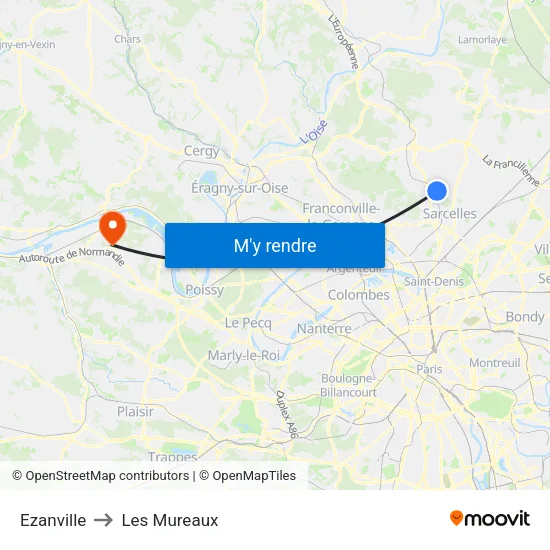 Ezanville to Les Mureaux map