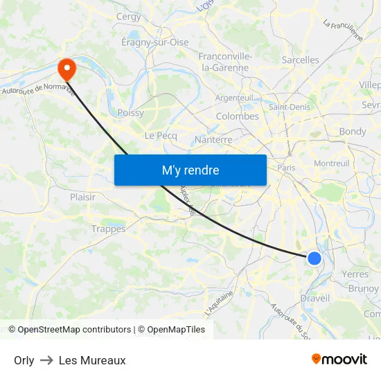 Orly to Les Mureaux map