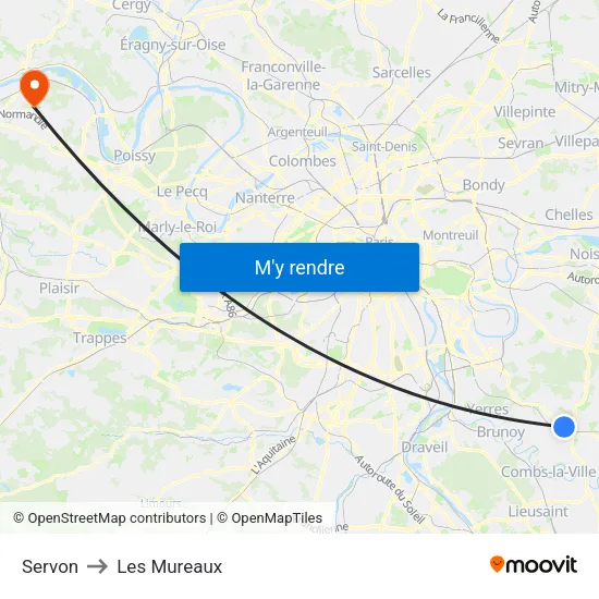 Servon to Les Mureaux map