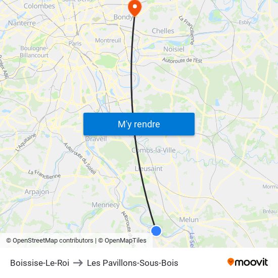 Boissise-Le-Roi to Les Pavillons-Sous-Bois map
