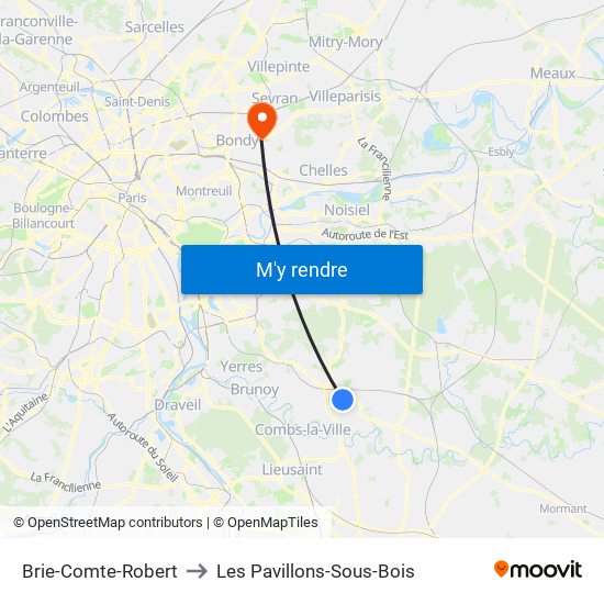 Brie-Comte-Robert to Les Pavillons-Sous-Bois map