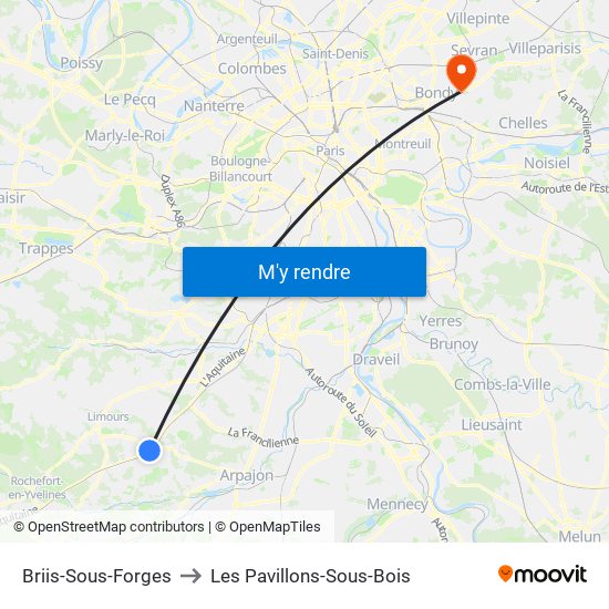 Briis-Sous-Forges to Les Pavillons-Sous-Bois map