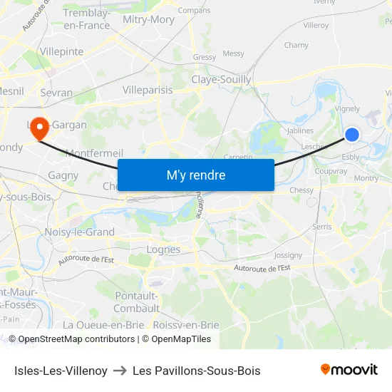 Isles-Les-Villenoy to Les Pavillons-Sous-Bois map