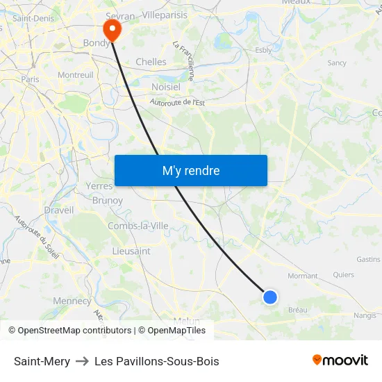 Saint-Mery to Les Pavillons-Sous-Bois map