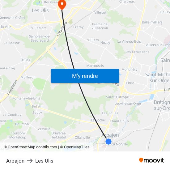 Arpajon to Les Ulis map