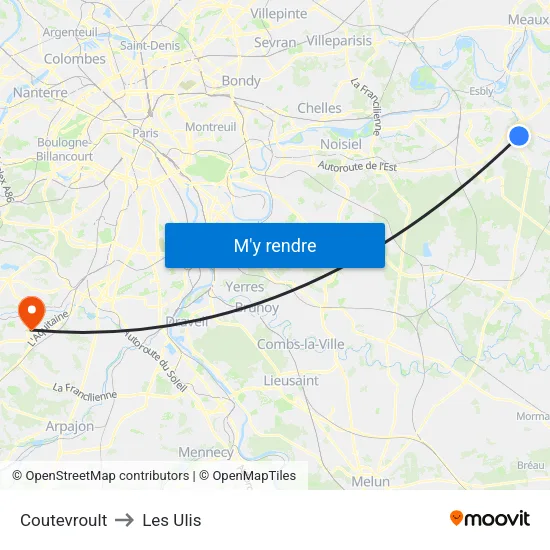 Coutevroult to Les Ulis map