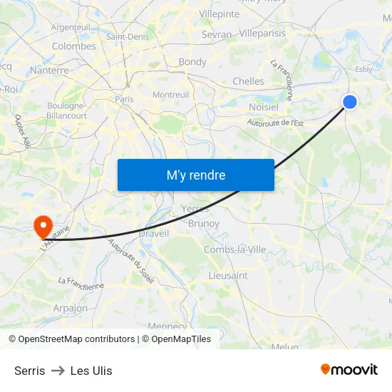 Serris to Les Ulis map