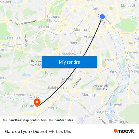 Gare de Lyon - Diderot to Les Ulis map