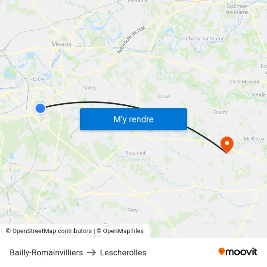 Bailly-Romainvilliers to Lescherolles map