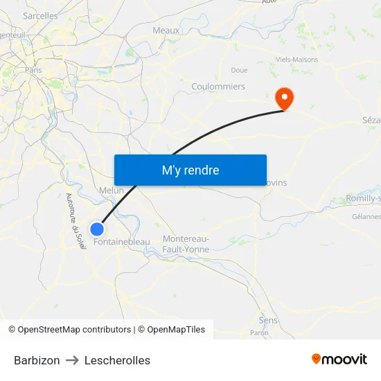 Barbizon to Lescherolles map
