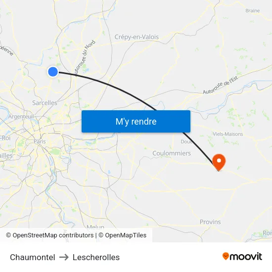 Chaumontel to Lescherolles map