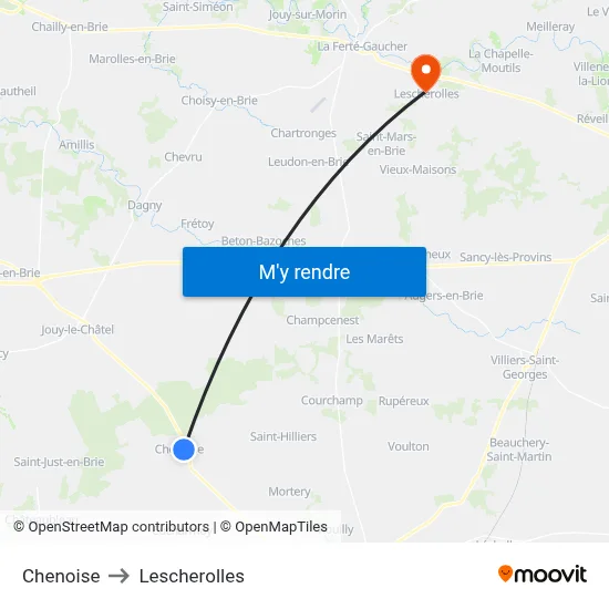 Chenoise to Lescherolles map