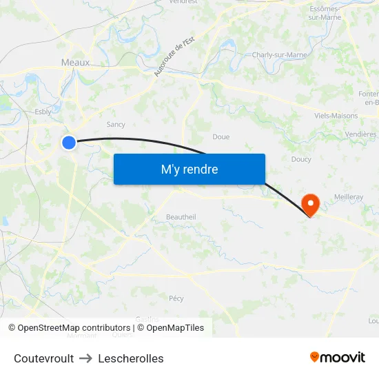 Coutevroult to Lescherolles map