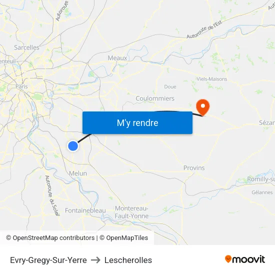 Evry-Gregy-Sur-Yerre to Lescherolles map
