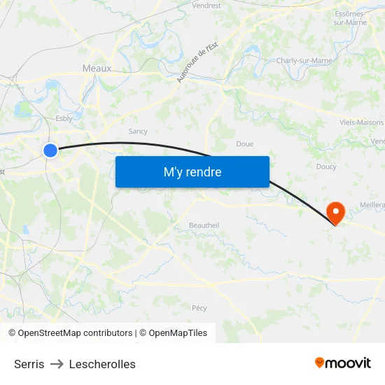 Serris to Lescherolles map