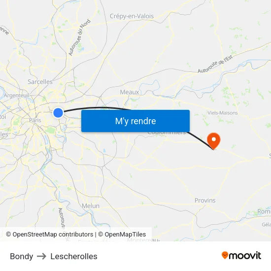 Bondy to Lescherolles map