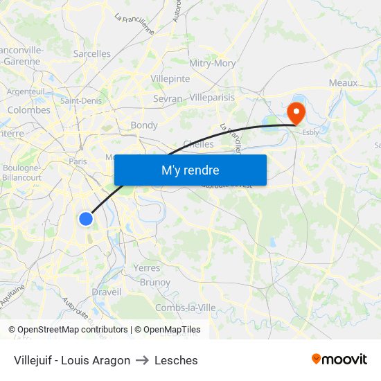 Villejuif - Louis Aragon to Lesches map