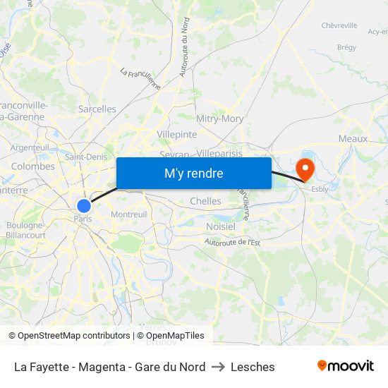 La Fayette - Magenta - Gare du Nord to Lesches map