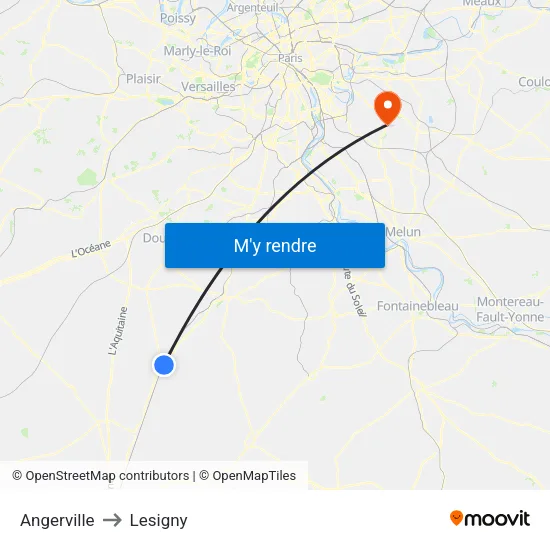 Angerville to Lesigny map