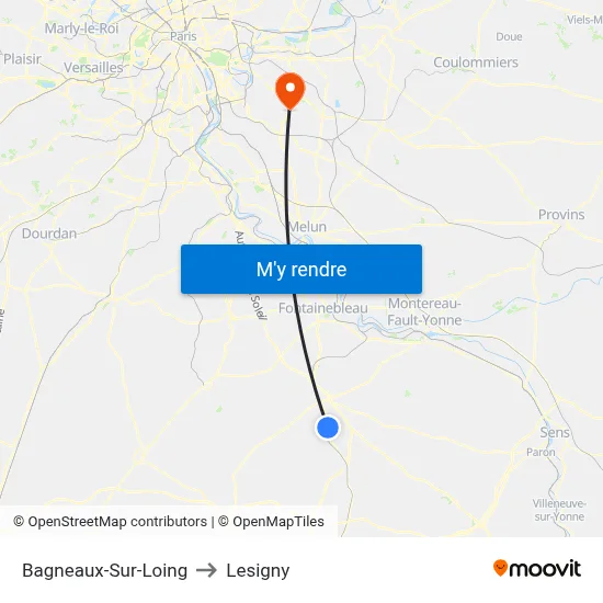 Bagneaux-Sur-Loing to Lesigny map