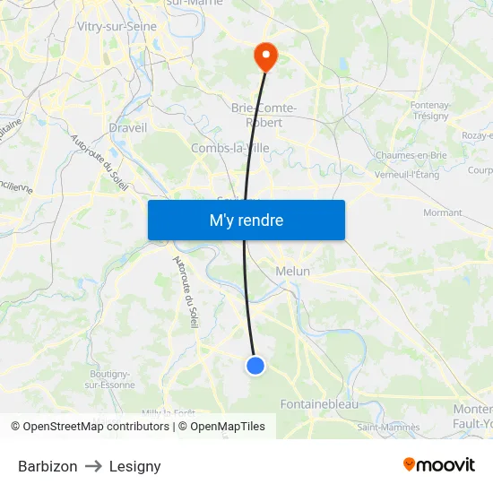 Barbizon to Lesigny map