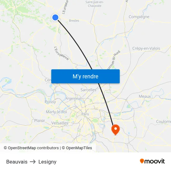 Beauvais to Lesigny map