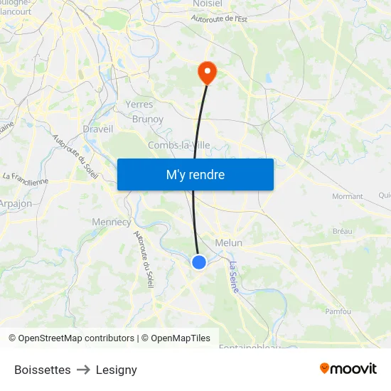Boissettes to Lesigny map