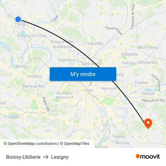 Boissy-L'Aillerie to Lesigny map