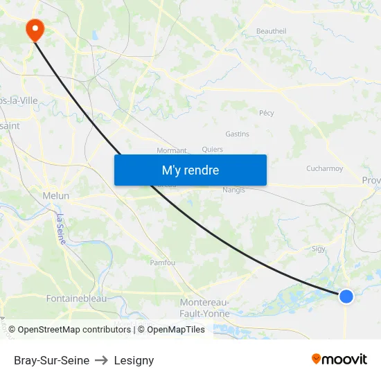 Bray-Sur-Seine to Lesigny map