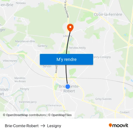 Brie-Comte-Robert to Lesigny map