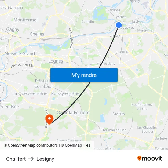 Chalifert to Lesigny map