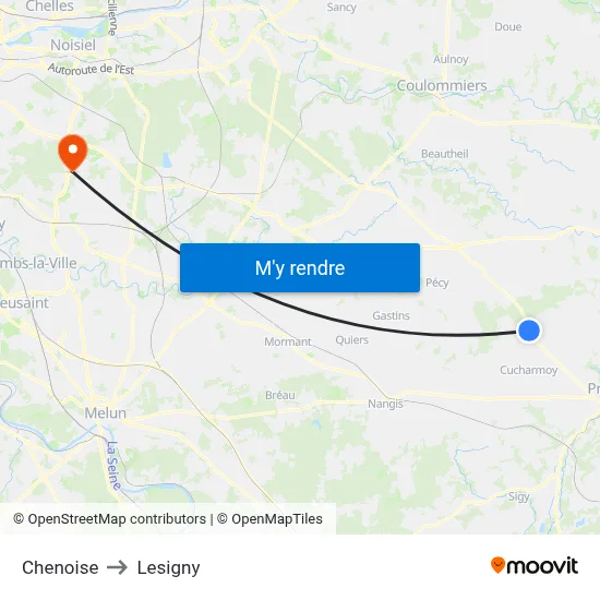 Chenoise to Lesigny map