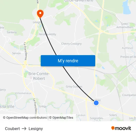 Coubert to Lesigny map
