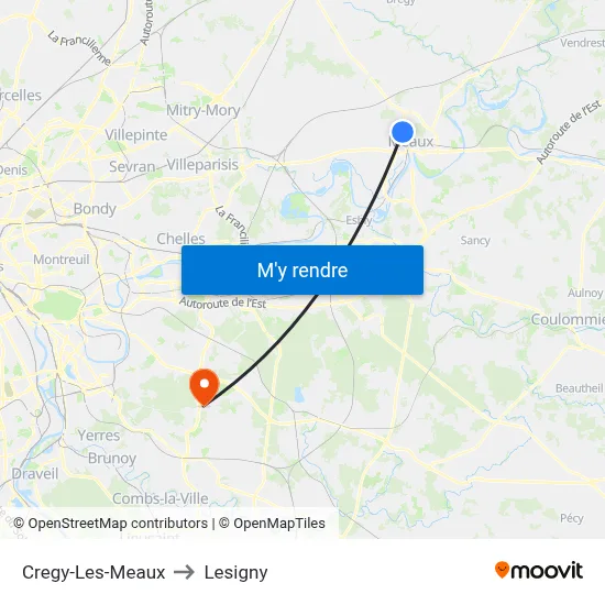 Cregy-Les-Meaux to Lesigny map
