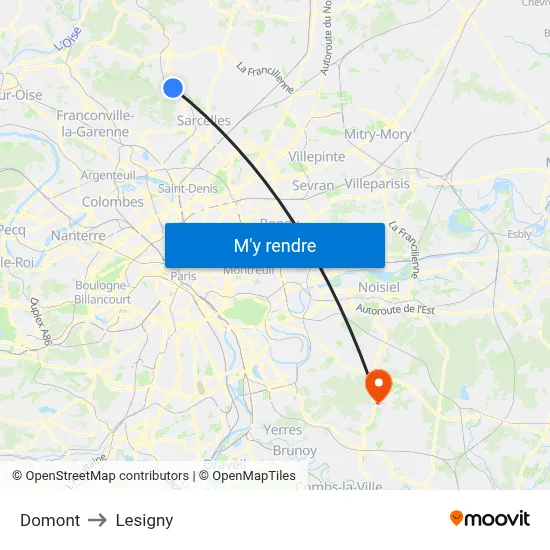 Domont to Lesigny map