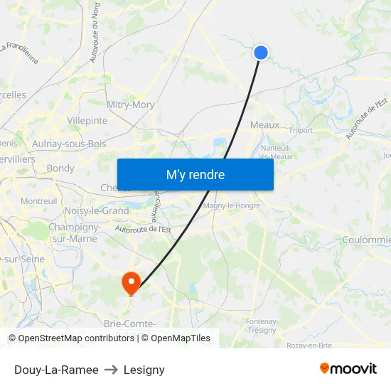 Douy-La-Ramee to Lesigny map