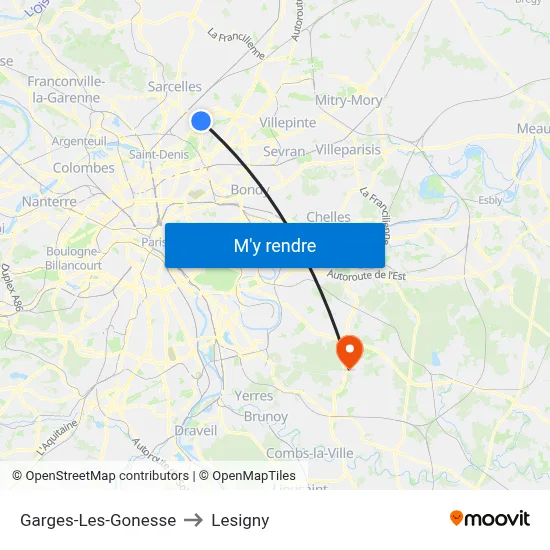 Garges-Les-Gonesse to Lesigny map