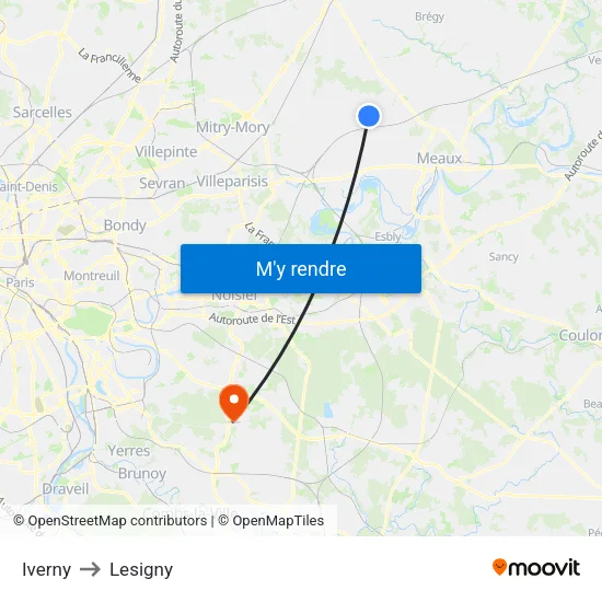 Iverny to Lesigny map