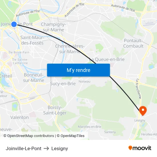 Joinville-Le-Pont to Lesigny map