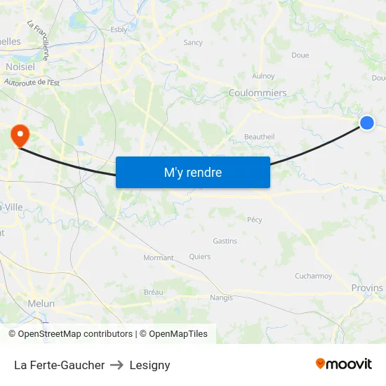 La Ferte-Gaucher to Lesigny map