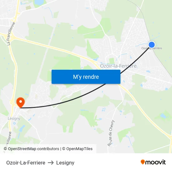 Ozoir-La-Ferriere to Lesigny map