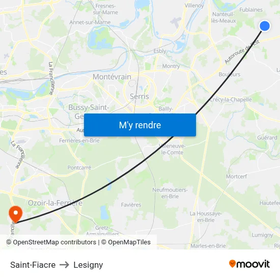 Saint-Fiacre to Lesigny map