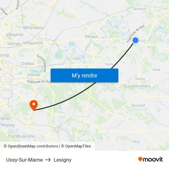 Ussy-Sur-Marne to Lesigny map